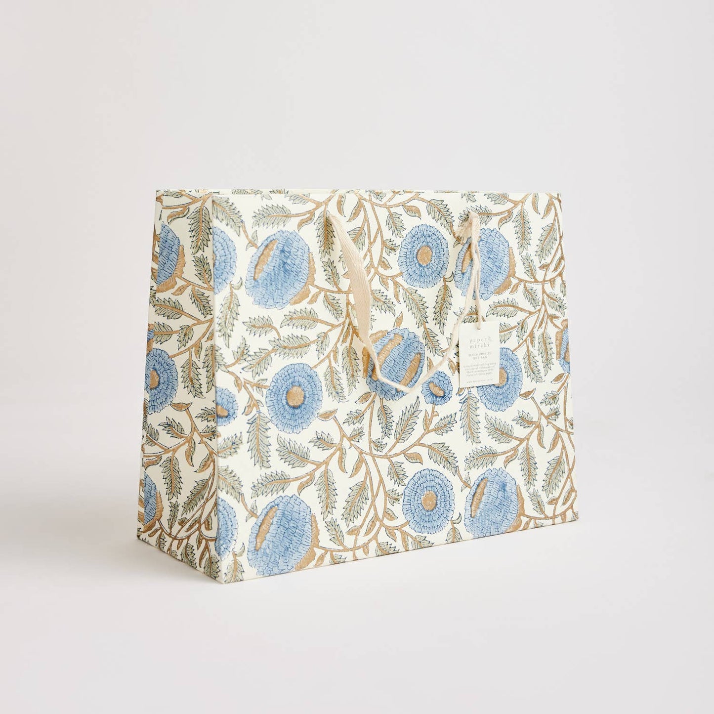 Large Hand Block Printed Gift Bags Blue Stone